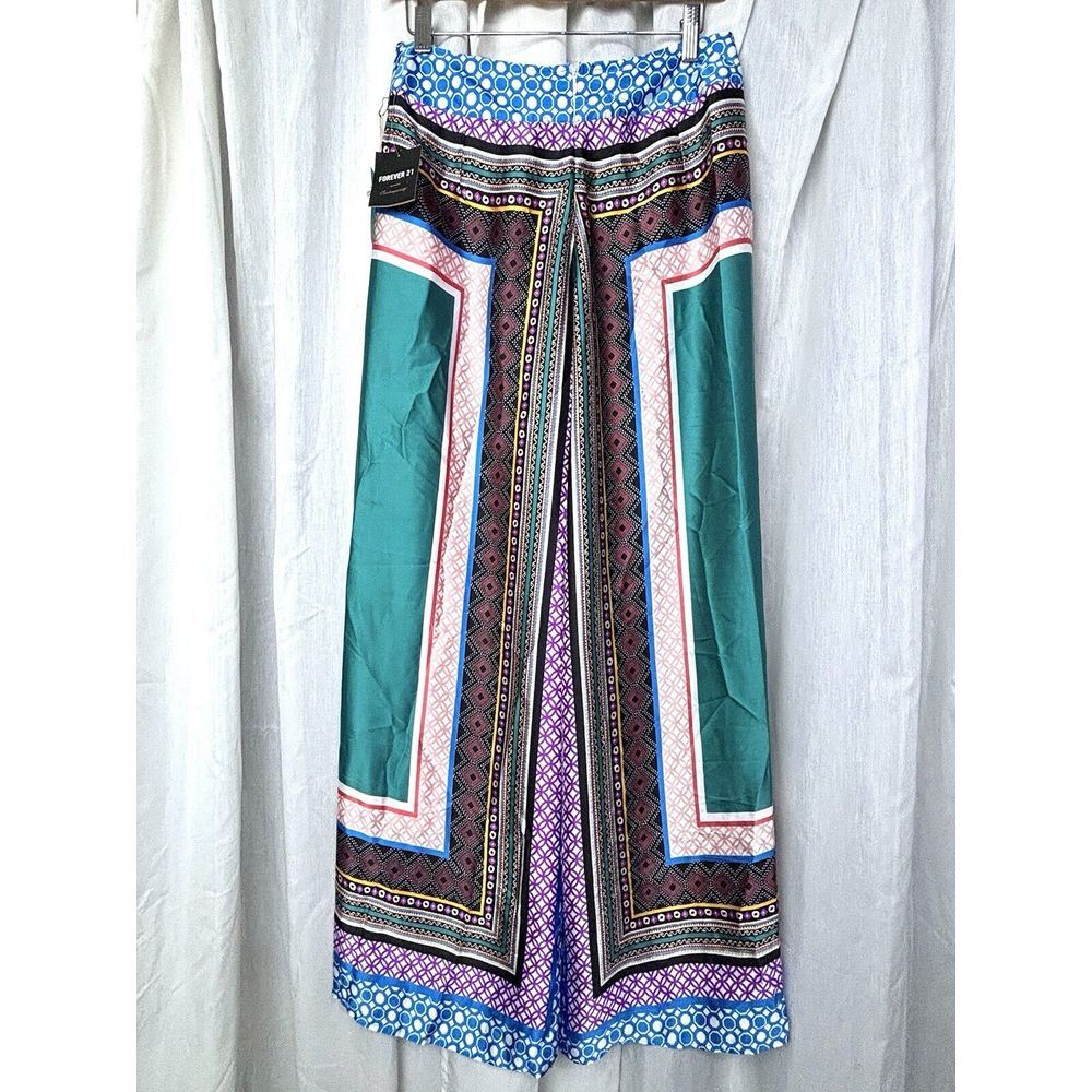 Forever 21 Wide Leg Pants Womens MEDIUM Geometric BOHO Beach Festival Baggy NWT